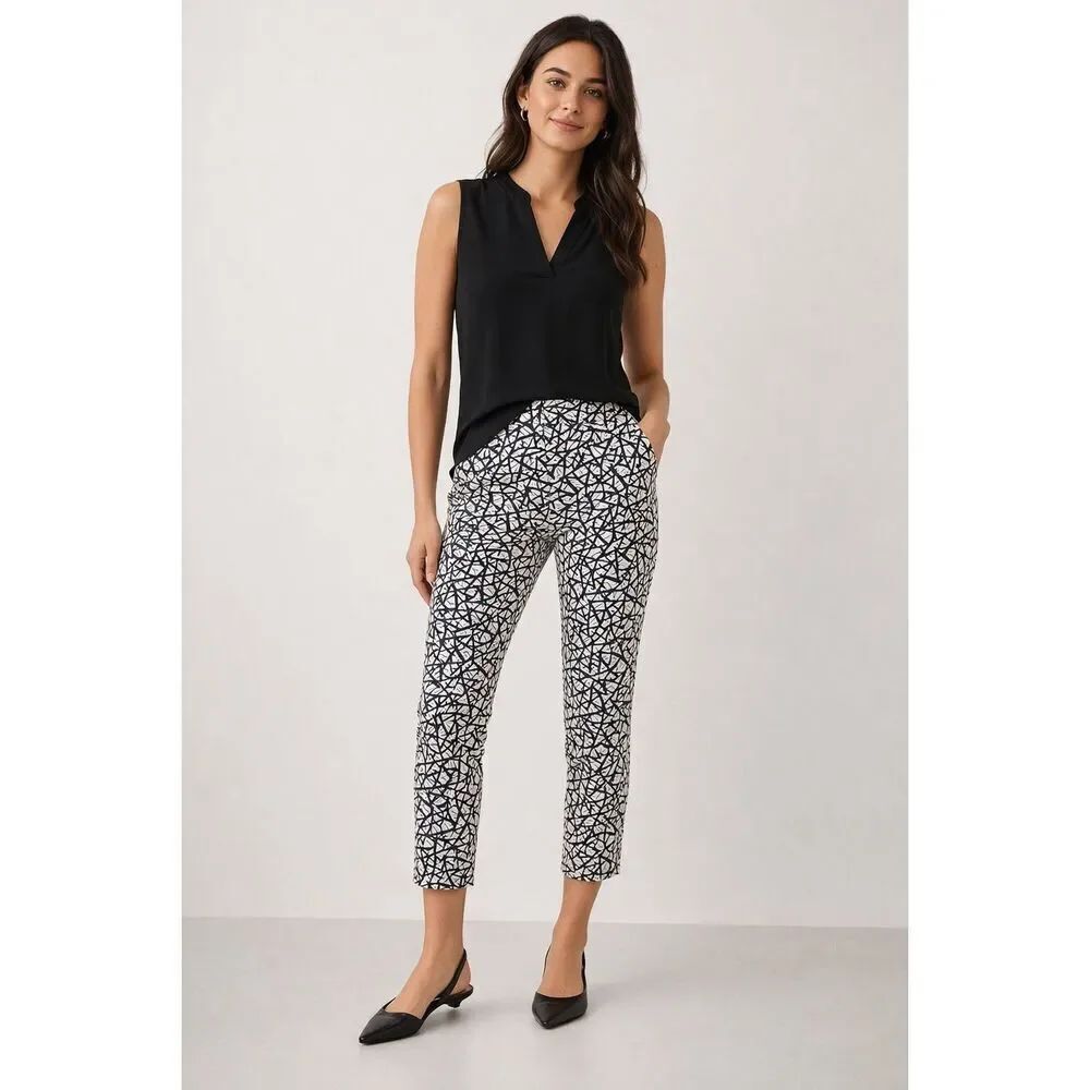 Banana Republic Sloan Pants 0S NWT Black White Abstract Crop Stretch
